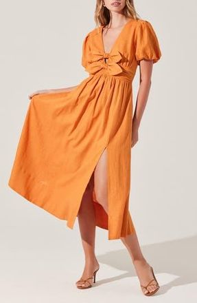ASTR the Label Citrine Bow Linen & Cotton Midi Dress in Turmeric Orange at Nordstrom Rack, Size X-Large