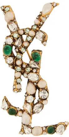 Saint Laurent Cassandre Stone-embellished Brooch - Crystal - One Size