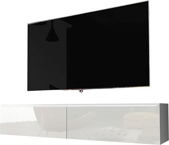 Selsey Selsey - Kane - Mueble de tv de pie / colgante - 140 cm - blanco mate / blanco brillo - con iluminación led - moderno