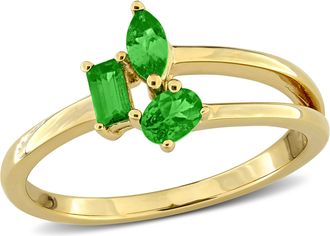 Mimi & Max Multi-Gem Three Stone Split Shank Ring Sterling Silver