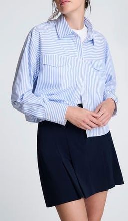 Kenneth Cole Stripe Crop Button-Up Shirt in Glacier Blue/Purewht at Nordstrom Rack, Size X-Large