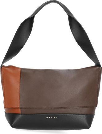 Marni Black Color-Block Gold Logo Leather Shoulder Bag