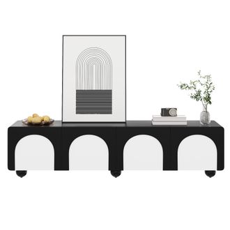 STILVORA Mueble De Tv Con 2 Cajones Y 2 Puertas, Pasacables, Estilo Moderno, 180&times;38&times;45 Cm, En Mdf, Negro Y Blanco