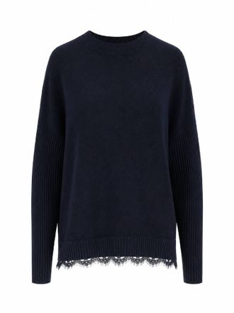 Ermanno Scervino Black Lace Trim Relaxed Knit Sweater