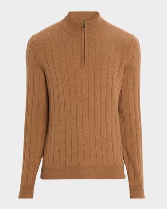 Neiman Marcus Men & apos;s Cashmere Rib Quarter-Zip Sweater
