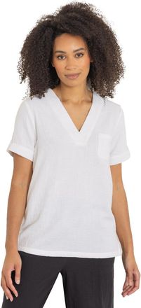 Klass Short Sleeve Cotton V Neck Top - White - 12