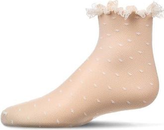 MeMoi Mesh Dot Pattern Lace Trim Ankle Sock in Winter White at Nordstrom, Size 6-12M