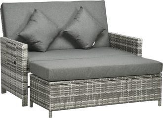 OUTSUNNY Garden Rattan Daybed 2 Seater - Grey | TJ Hughes