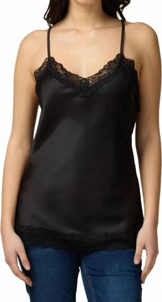 Oltre Satin Lace Trim Top In Black
