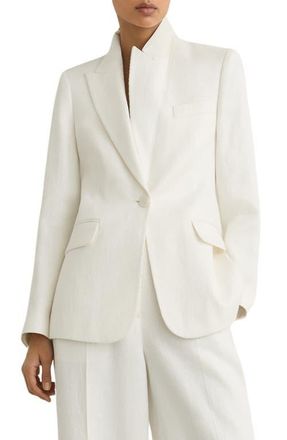 Reiss Alyx Texture One-Button Linen Blend Blazer in White at Nordstrom, Size 12 Us