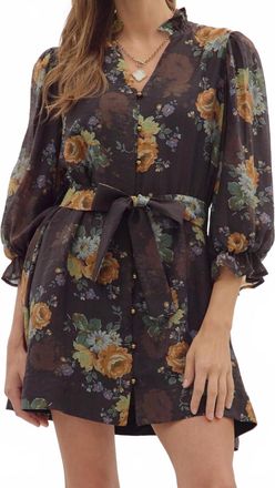Entro Ruffle Floral Mini Dress In Chocolate