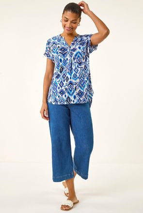 Roman Ikat Print Stretch Top