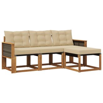 vidaXL Conjunto De Sof&aacute;s De Exterior Con Coj&iacute;n 4 Pcs Natural Y Beige Vidaxl