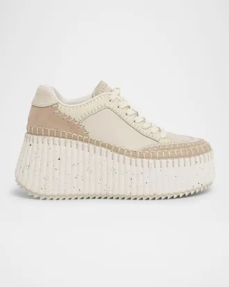 Chlo&eacute; Nama Platform Speckled Mix Leather Sneakers