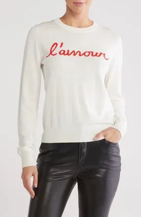 Cinq &agrave; Sept LAmour Script Sweater in Ivory/Cherry Tomato at Nordstrom Rack, Size X-Large