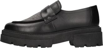 Fabiana Filippi Rhinestone-Embellished Leather Loafers - Dames - Loafers - Zwart - 41 EU - Leer - Schoenen