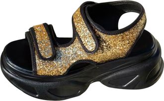 Generic Foreign Trade Plus Size High Heels Cool Slippers Spring And Summer New Styles Thick On Slippers For Women Toe Ring Sandals for Women Heel (Gold, 5.5)