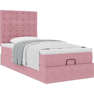 vidaXL Estructura De Cama Otomana Colchones Terciopelo Rosa 90x200cm Vidaxl