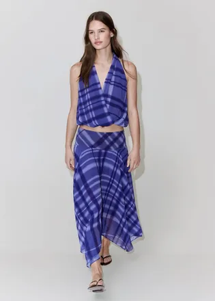 Mango Top stampato con collo allamericana blu - Donna - M - MANGO