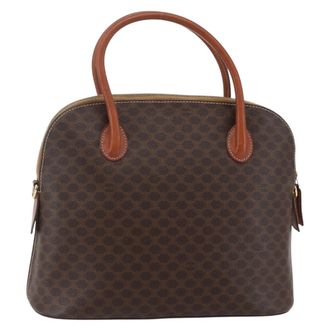 Celine Vintage Macadam Handbag Canvas Brown Canvas Handbag (Pre-Owned)