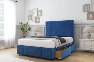 Sloomy Lisbon Plush Divan Set 2 Drawers-26 Headboard-Footboard in Navy | Size: Single