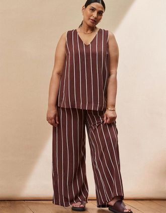 Live Unlimited London Womens Chocolate Brown Stripe Wide Leg Trouser - Size: 26