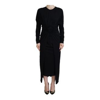 Dolce & Gabbana Midi Dresses, female, Black, Size: 2XL Sheath Long Sleeve Wrap Dress