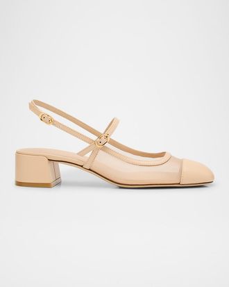 Stuart Weitzman Maeve Mesh Mary Jane Slingback Pumps