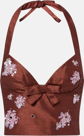 Shushu/Tong Embellished halterneck crop top