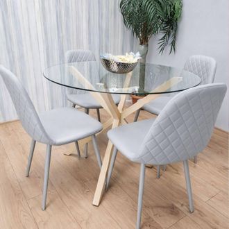 Kosy Koala Round Glass Dining Table Set With 4 Grey Chairs Dining Room Furniture