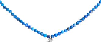House of Brilliance Sterling Silver Diamond Accent Blue Lapis Bead Station Necklace