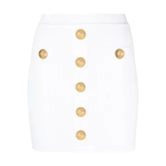 Balmain Short Skirts, female, White, Size: S White Skirt with Gold Buttons