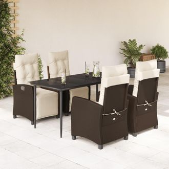 vidaXL Set Comedor De Jard&iacute;n 5 Piezas Y Cojines Rat&aacute;n Sint&eacute;tico Marr&oacute;n Vidaxl