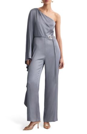 Mango Drapey Asymmetric One-Shoulder Jumpsuit in Blue at Nordstrom, Size X-Small
