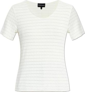 Emporio Armani Jacquard Gebreide Nylon Stretch Naaldpatroon - Dames - T-shirts - Beige - M - Nylon - Tops