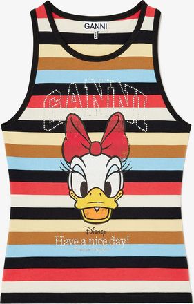 Ganni Mixed Tank Top with Daisy Duck - Size XS Organic Cotton