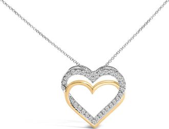 House of Brilliance 14K Yellow Gold Plated Sterling Silver 1.00 Cttw Diamond Double Heart Pendant Necklace in Yellow Gold Over Silver at Nordstrom