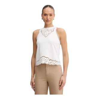 Twinset Top met ingelegde borduursels - Dames - Tops zonder mouwen - Beige - XS - Katoen - Tops