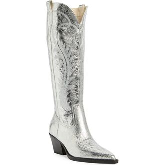 Dolce Vita Ryatt Clip Toe Western Boot in Silver Distressed Leather at Nordstrom Rack, Size 7