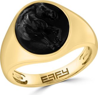Effy 14K Gold Plated Sterling Silver Onyx Horse Signet Ring in Black at Nordstrom Rack, Size 10