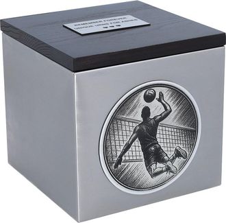 OEM Urna Funeraria De Voleibol - Acero Inoxidable Y Madera Urna Funeraria De Acero Inoxidable Con Motivo De Voleibol Y Tapa De Madera