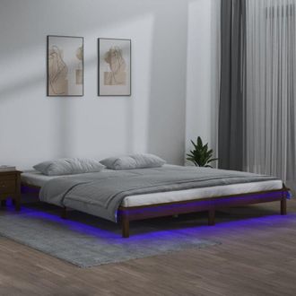 vidaXL Giroletto con led senza Materasso Ambra 200x200 Legno Massello - Vidaxl