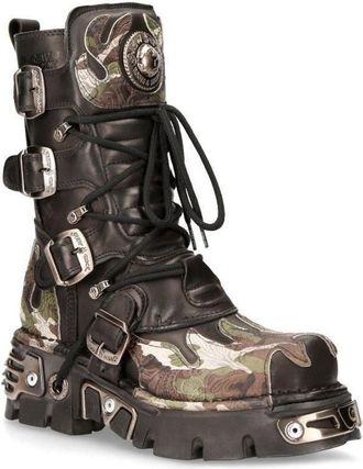 New Rock Flame Accented Camouflage Leather Biker Boots- M-591-S15
