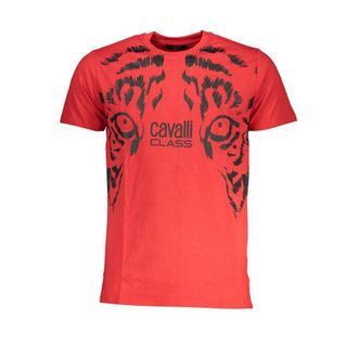 Cavalli Mens Tiger Graphic Tee Short Sleeve Crew Neck - Red Cotton - Size X-Large