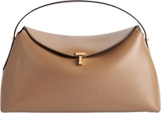 Toteme T-Lock Clutch - Dames - Handtassen - Beige - ONE Size - Leer - Tassen