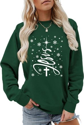 Generic Jesus Christmas Sweatshirts Women Religious Faith Christian Shirt Vintage Jesus Christmas Tree Sweatshirt Christmas Jesus Sweatshirt Xmas Shirt