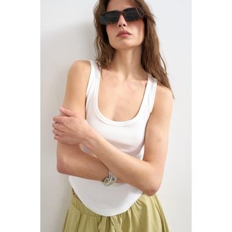 Topshop Rib Curved Hem Stretch Cotton Tank in White at Nordstrom, Size X-Small
