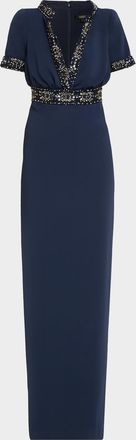 Badgley Mischka Crystal-Trim Column Gown
