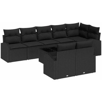 vidaXL Garden Sofa Set with Cushion 9 pcs Black Poly Rattan vidaXL