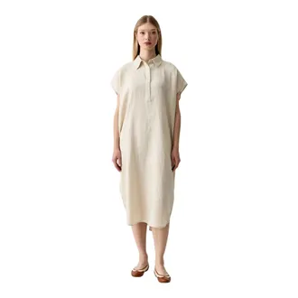 Benetton Linnen Midi Jurk - Dames - Jurken - Beige - Maat: M/L Linnen